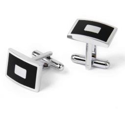 Black with Silver Square Cufflink